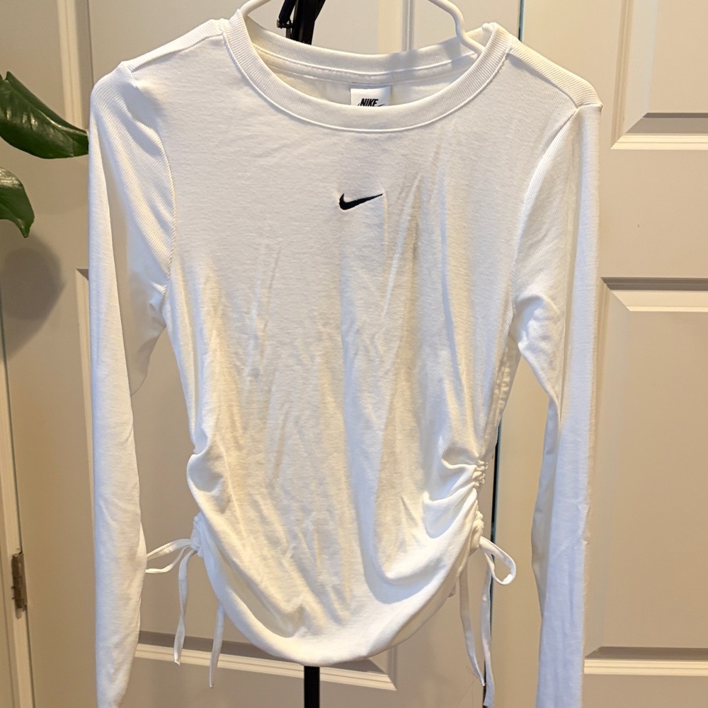 Nike Women's White Long Sleeve Tee with Black Logo